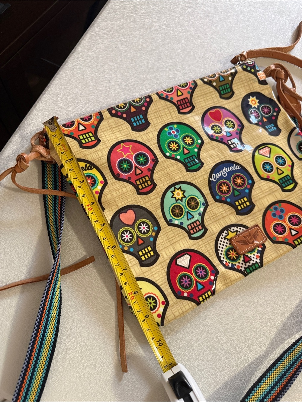 Consuela Multicolor Sugar Skull Crossbody in Tan and Bright Accents - Picture 4 of 5